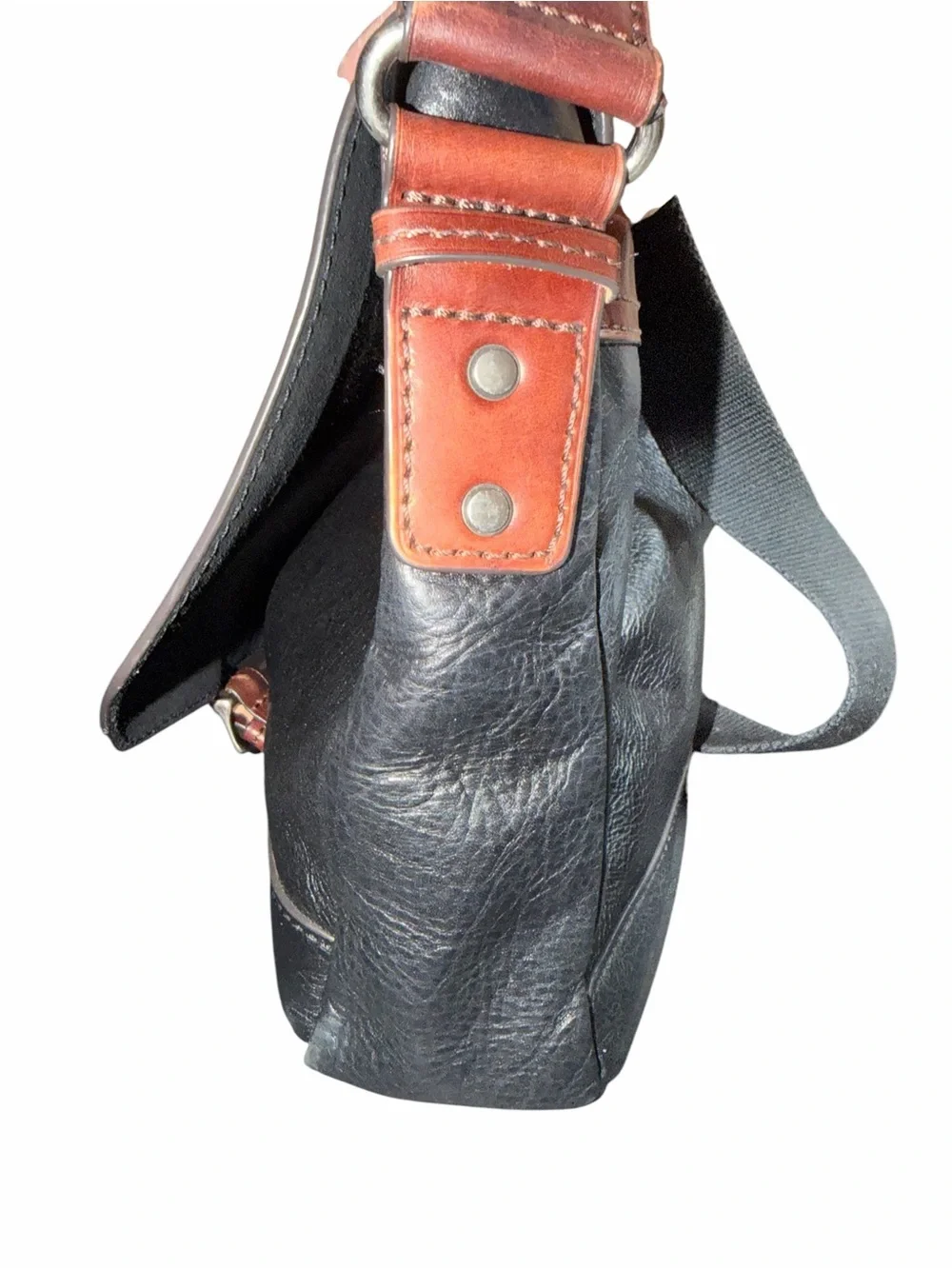 Patricia Nash Black Crossbody Bag with Brown Trim